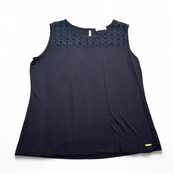Calvin Klein Black Sleeveless Tank Top with Lace Neckline size large - Picture 1 of 5